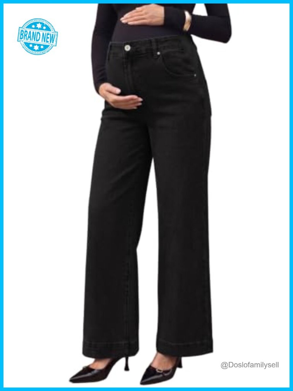 Maternity Wide Leg Jeans High Rise Stretch Work Pants